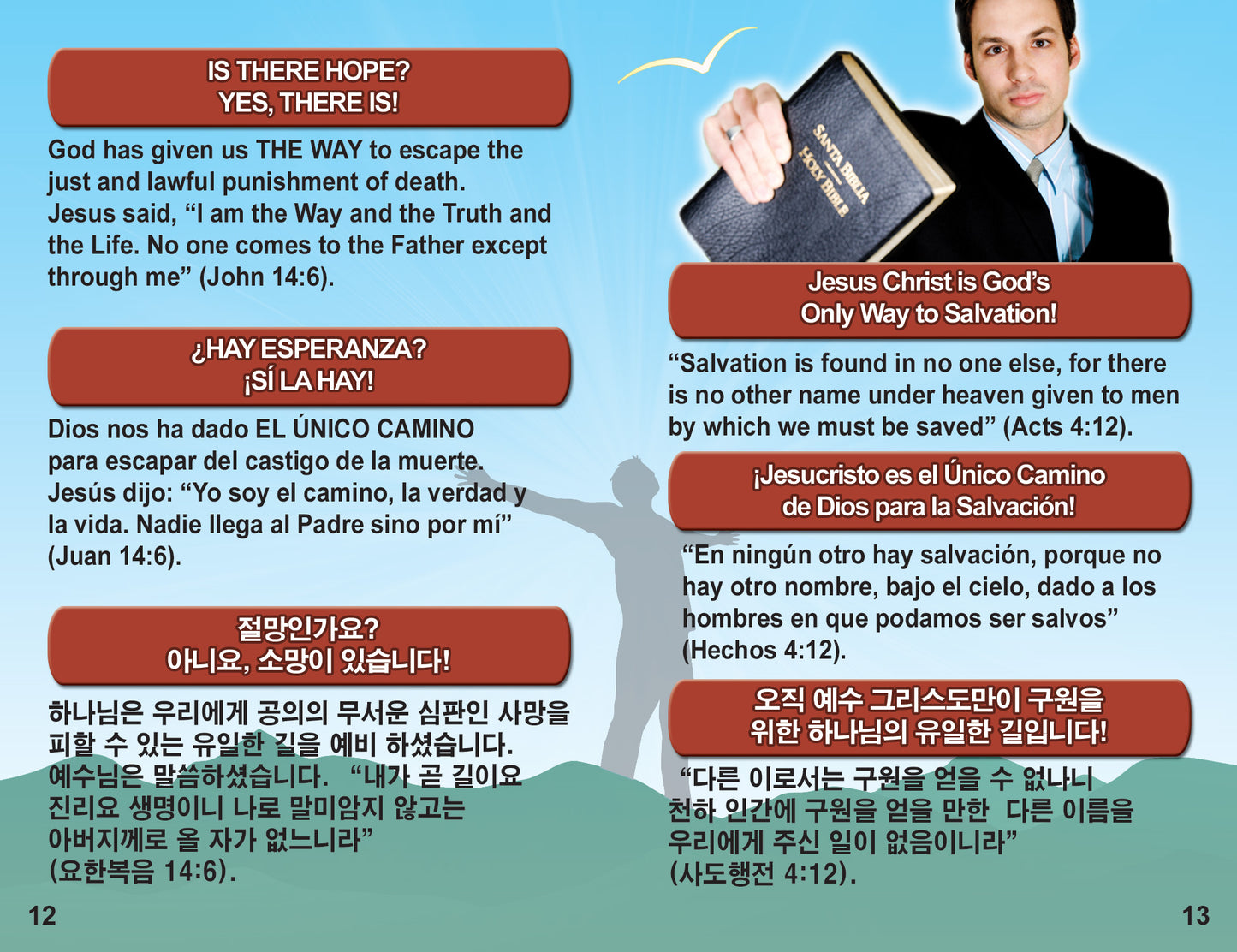 English Spanish & Korean Gospel Bible Tracts